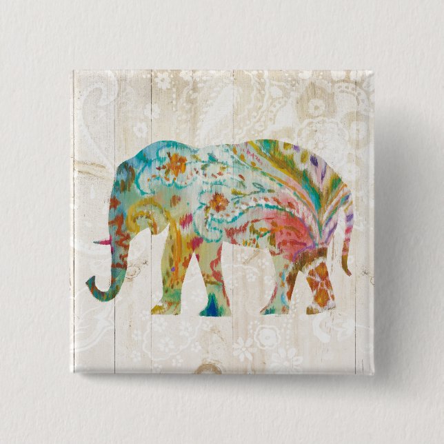 Chapa Cuadrada Elefante de Boho Paisley II (Anverso)