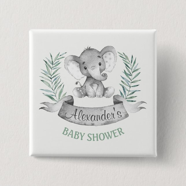 Chapa Cuadrada Elefante de color agua Baby Shower (Anverso)