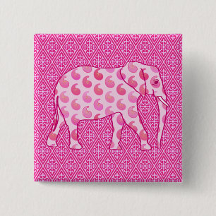 Chapa Cuadrada elefante de paisley - rosa hielo y fucsia