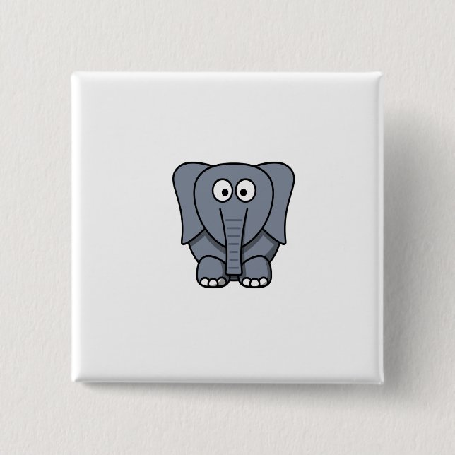 Chapa Cuadrada Elefante lindo Clipart del dibujo animado (Anverso)