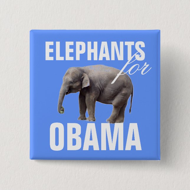 Chapa Cuadrada Elefantes para Obama (Anverso)