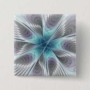 Chapa Cuadrada Elegancia Flor de Arte Fractal Blanco Gris Azul