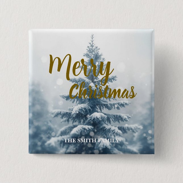 Chapa Cuadrada Elegant Christmas Xmas winter pine tree forest  (Anverso)