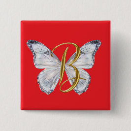 Chapa Cuadrada Elegant Floral Butterfly Letter B - Artistic Monog