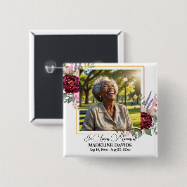 Chapa Cuadrada Elegant Peonies Photo Funeral Keepsake 