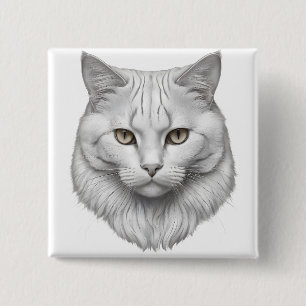 Chapa Cuadrada Elegant White Cat with Golden Eyes
