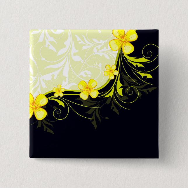 Chapa Cuadrada Elegant Yellow Floral Damask (Anverso)