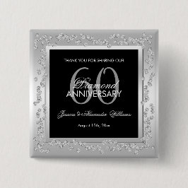 Chapa Cuadrada Elegante aniversario de Boda de diamantes plateado