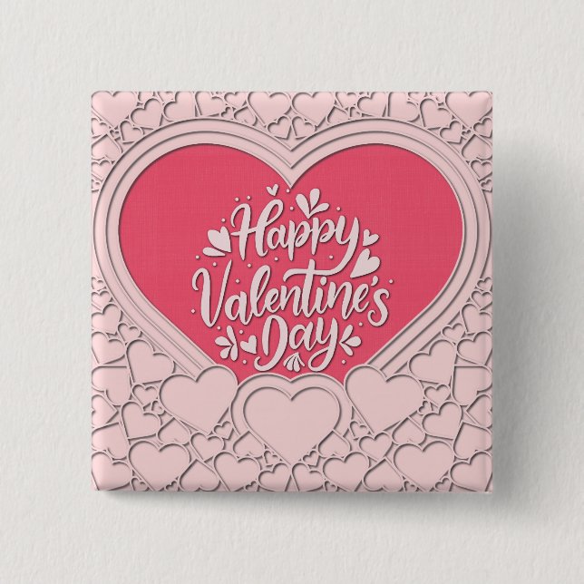 Chapa Cuadrada Elegante corazón rosa Feliz Día de San Valentín el (Anverso)