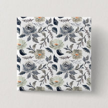 Elegante Floral Botánico Acuarela Azul Gris Vintag