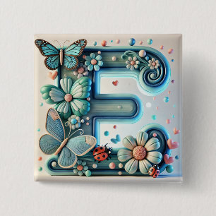 Chapa Cuadrada Elegante letra floral E con mariposas