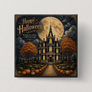 Chapa Cuadrada Elegante Mansión Embrujada Halloween