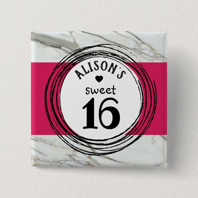 Chapa Cuadrada Elegante mármol, moderno pin chica adolescente de  (Anverso)