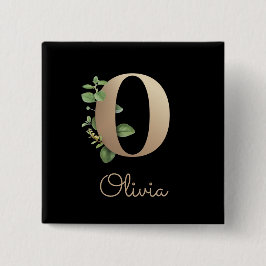 Chapa Cuadrada Elegante Monograma Botánico Gold Letra O Button