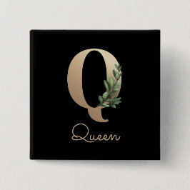 Chapa Cuadrada Elegante Monograma Botánico Gold Letra Q Button