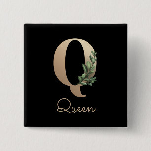 Chapa Cuadrada Elegante Monograma Botánico Gold Letra Q Button