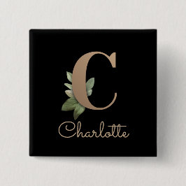 Chapa Cuadrada Elegante Monograma Botánico Gold Letter C Button