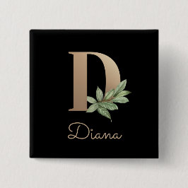 Chapa Cuadrada Elegante Monograma Botánico Gold Letter D Button