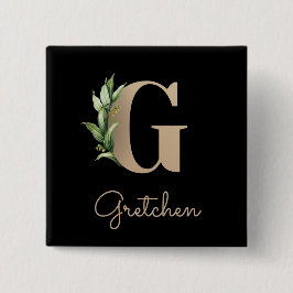 Chapa Cuadrada Elegante Monograma Botánico Gold Letter G Button