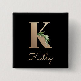 Chapa Cuadrada Elegante Monograma Botánico Gold Letter K Button