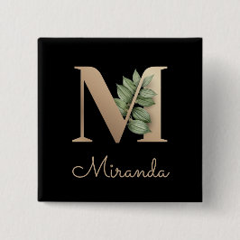 Chapa Cuadrada Elegante Monograma Botánico Gold Letter M Button