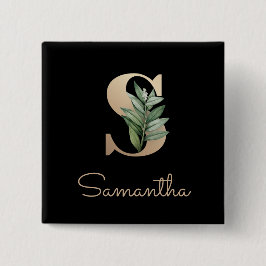 Chapa Cuadrada Elegante Monograma Botánico Gold Letter S Button