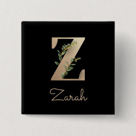 Chapa Cuadrada Elegante Monograma Botánico Gold Letter Z Button