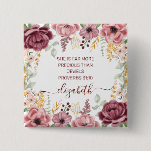 Chapa Cuadrada Elegante nombre de escritura de flores rosa pastel