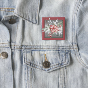 Chapa Cuadrada Elegante poinsettia acuarela Navidad personalizada