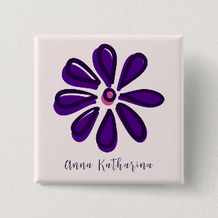 Chapa Cuadrada Elegante Script Nombre Purple Flower Doodle Square