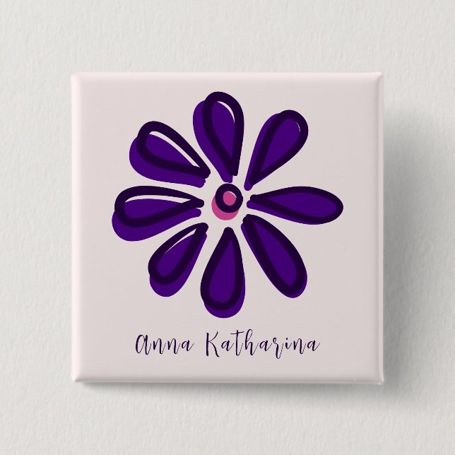 Chapa Cuadrada Elegante Script Nombre Purple Flower Doodle Square (Anverso)