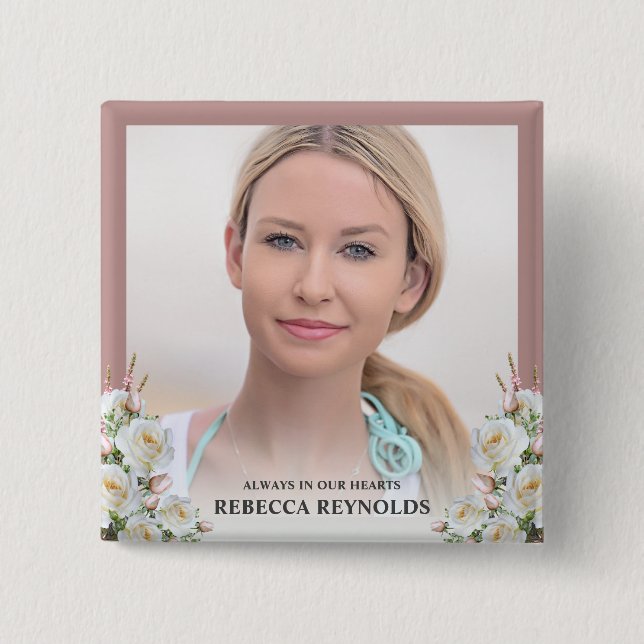 Chapa Cuadrada Elegante Siempre En Nuestro Corazón Foto Funeral F (Anverso)