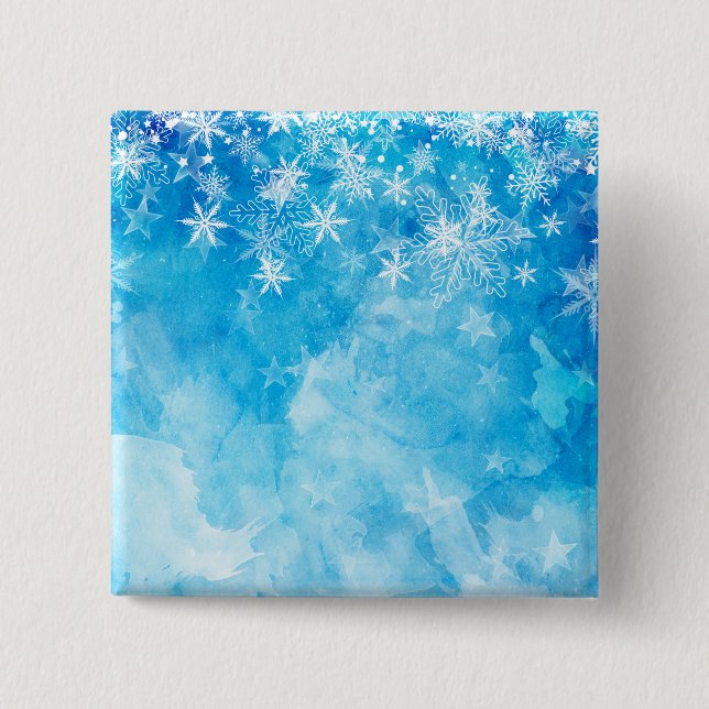 Chapa Cuadrada Elegantes Navidades de copos de nieve azules | Bot (Anverso)