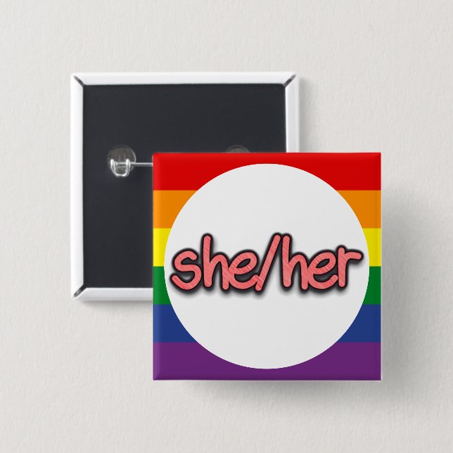 Chapa Cuadrada Ella/Su Pronoun (Anverso y reverso)