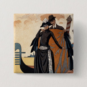Chapa Cuadrada Ella y él, moda Illustration, 1921 (pochoir p