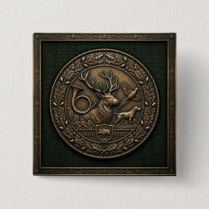 Chapa Cuadrada Emblema de coto de caza Verde Cazador & Bronce