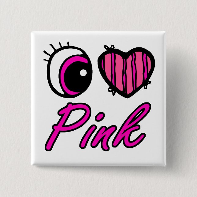 Chapa Cuadrada Emo Ojo Corazón Amo Rosa (Anverso)
