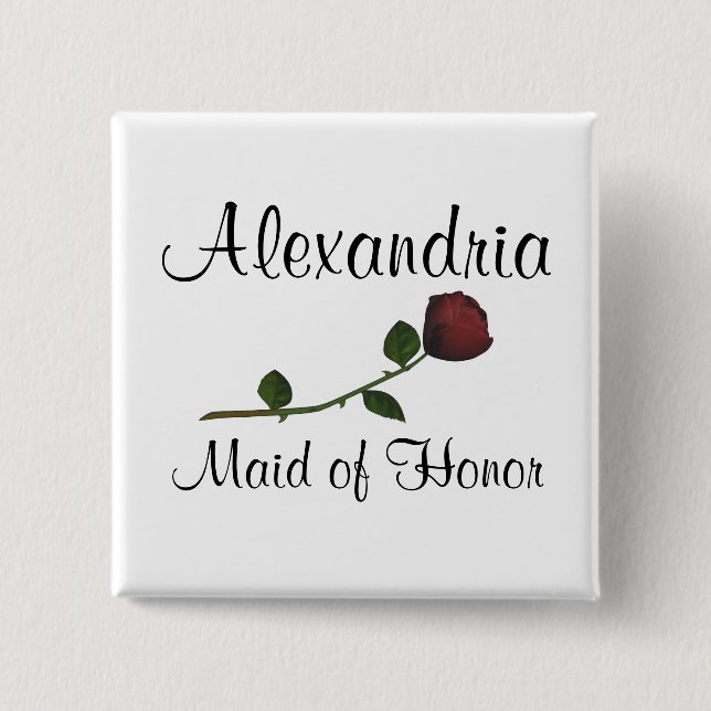 Chapa Cuadrada "Empleada de honor" - Rosa de estampado largo rojo (Anverso)