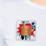 Chapa Cuadrada Empleado de salón ramo de agua metálica de cobre<br><div class="desc">Lujoso y elegante botón profesional del pin con una acuarela de peonías rojas, rosadas y onduladas de boho con plumas azul marino y púrpura para maquillador | peluquero | estilista de moda | salón de belleza | boutique | consultor de ventas | empleado del estudio de diseño interior con una...</div>