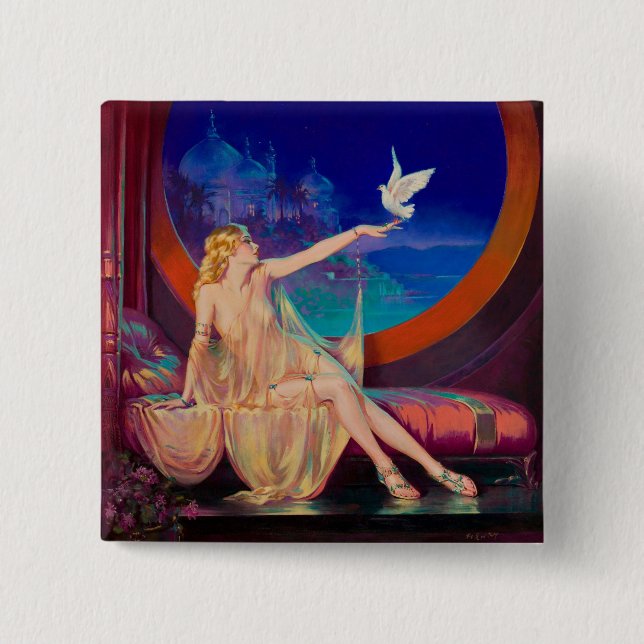 Chapa Cuadrada Encantamiento de la concubina árabe Chica Pinup (Anverso)