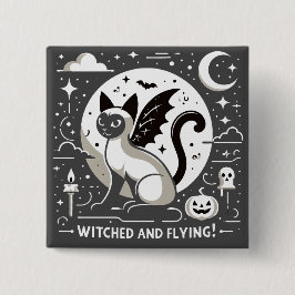 Chapa Cuadrada Encanto de Halloween: Gato siamés en vuelo caprich