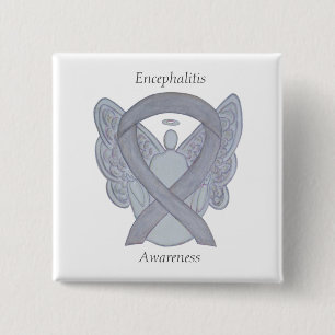 Chapa Cuadrada Encefalitis Cinta de Conciencia Plata Pins Angel