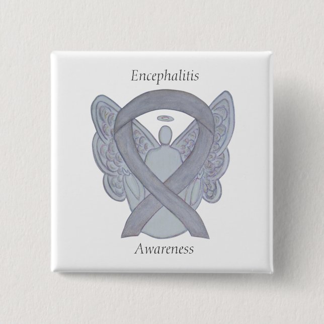 Chapa Cuadrada Encefalitis Cinta de Conciencia Plata Pins Angel (Anverso)
