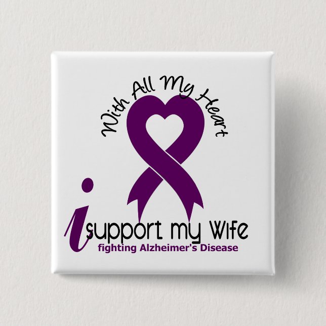 Chapa Cuadrada Enfermedad de Alzheimers apoyo a mi esposa (Anverso)