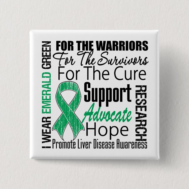 Chapa Cuadrada Enfermedad Hepática Yo Uso Cinta Verde Esmeralda (Anverso)