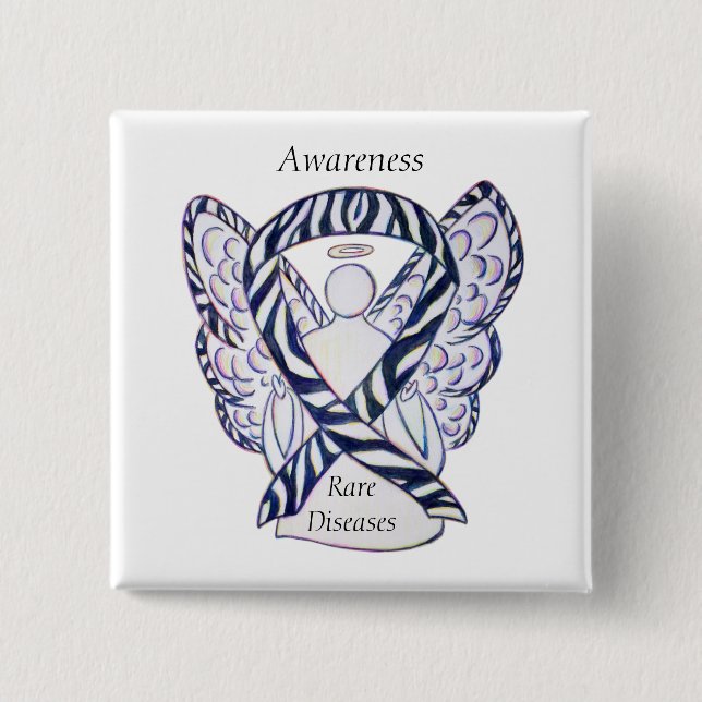 Chapa Cuadrada Enfermedades raras Conciencia Angel Ribbon Pin (Anverso)
