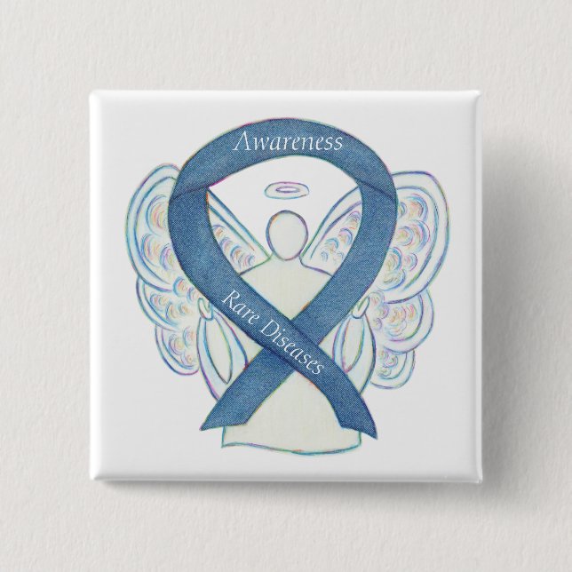 Chapa Cuadrada Enfermedades raras Denim Awareness Angel Ribbon Pi (Anverso)