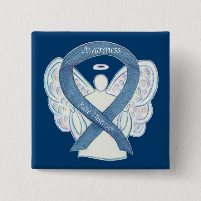 Chapa Cuadrada Enfermedades raras Denim Awareness Angel Ribbon Pi (Anverso)