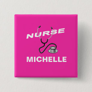 Chapa Cuadrada Enfermera de nombre de Personalizable PINK