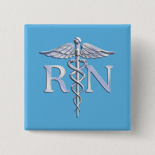 Chapa Cuadrada Enfermera inscrita RN Silver Como Caduceus Baby Bl